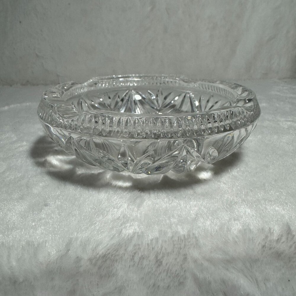Vintage Lead Crystal Cut Clear Glass Cigar Cigarette Ashtray Heavy